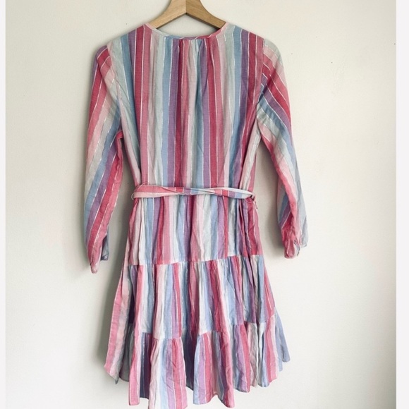 J. Crew Belted Button-Up Dress in Pastel Stripes Pink Blue - Picture 5 of 7